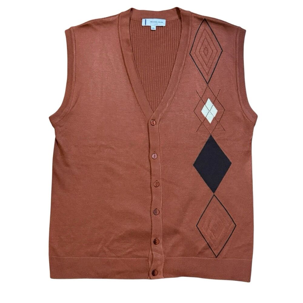 Vtg Michael Irvin 88 Sweater Mens Vest XL Brown Knit Hip Hop Preppy Dad Y2K
